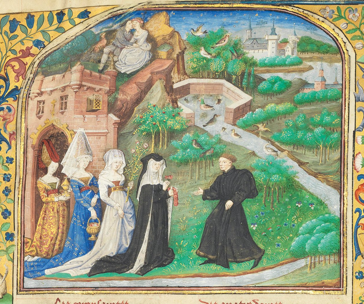 Seite aus "La Belle Dame Sans Merci" von Alain Chartier, Paris, frühes 15. Jahrhundert von Dunois Master
