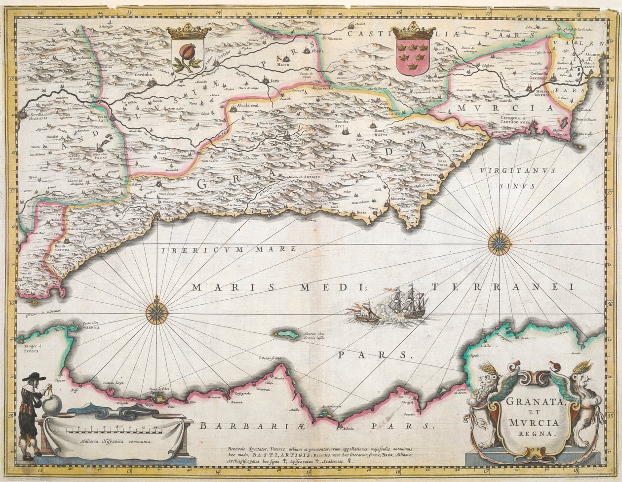 Eine Karte aus dem 17. Jahrhundert der Regionen Granada und Murcia in Spanien von Dutch School