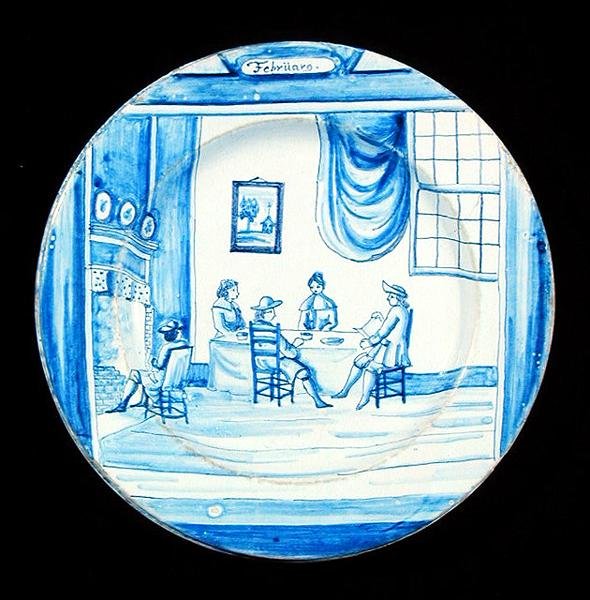 Delfter Teller, der den Monat Februar darstellt von Dutch School
