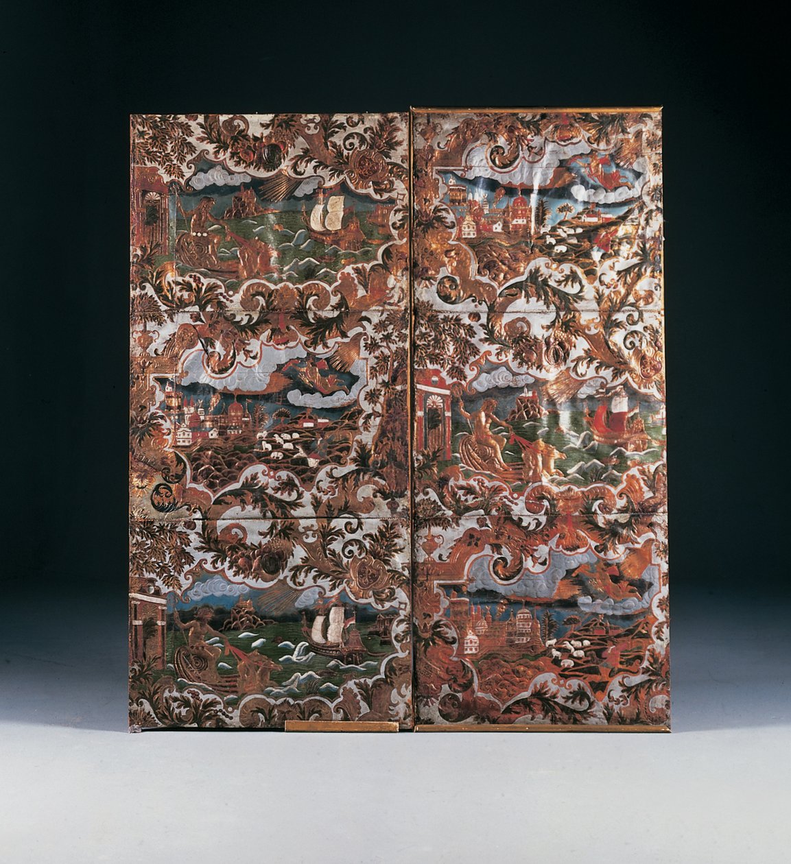 Geprägte und polychrom dekorierte Paneele, spätes 17. Jahrhundert von Dutch School