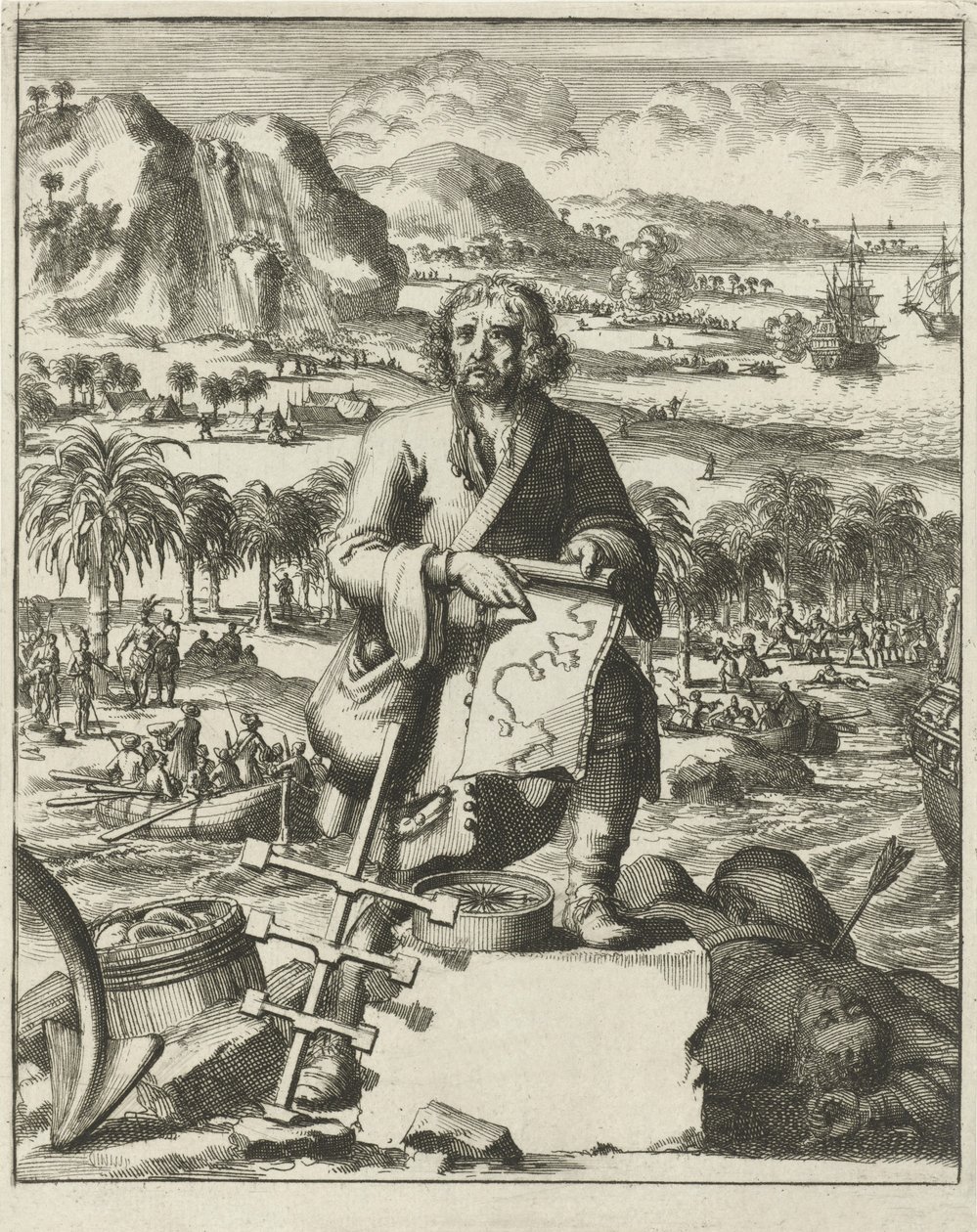 Louis Hennepin landet in Nordamerika, veröffentlicht 1688 (Gravur) von Dutch School