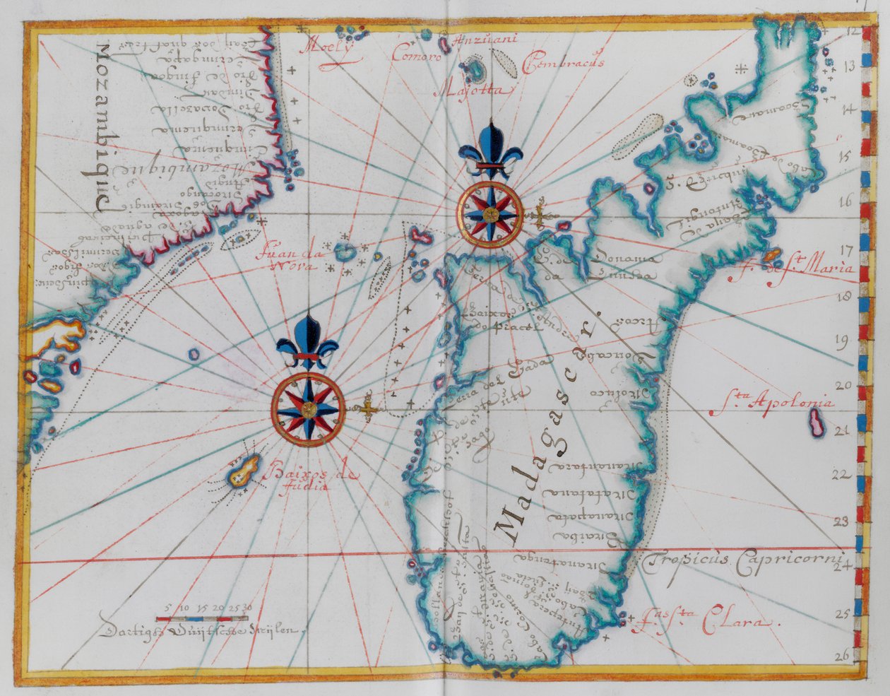 Karte eines Teils der Küste von Mosambik und der Insel Madagaskar von Dutch School
