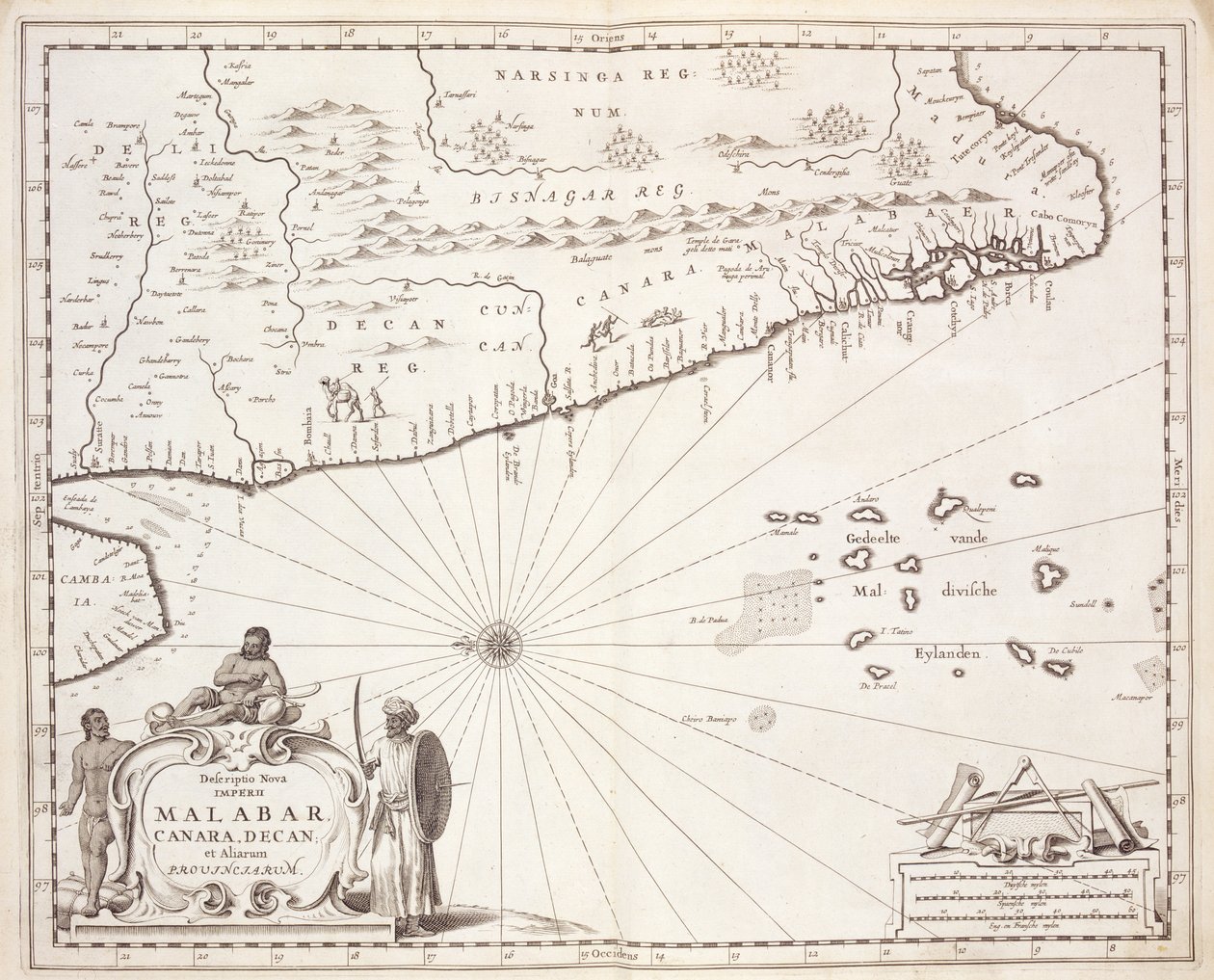 Karte der Küste von Malabar, Ostindien, 1672 von Dutch School