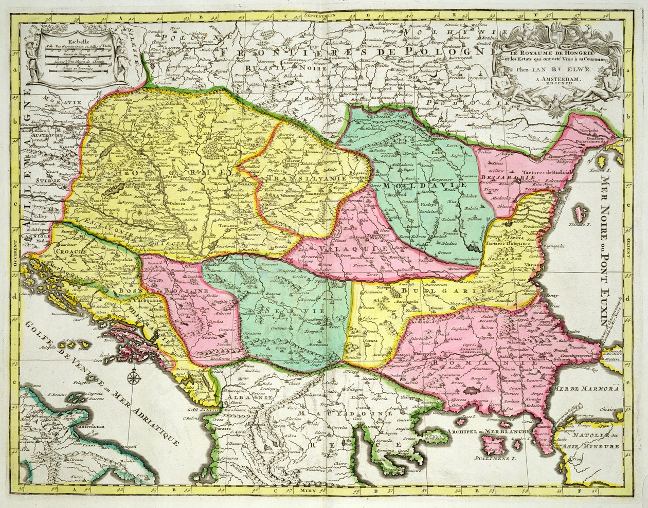 Karte des Königreichs Ungarn und der Staaten, die mit seiner Krone verbunden sind, veröffentlicht von Jan Barend Elwe, Amsterdam, 1742 von Dutch School