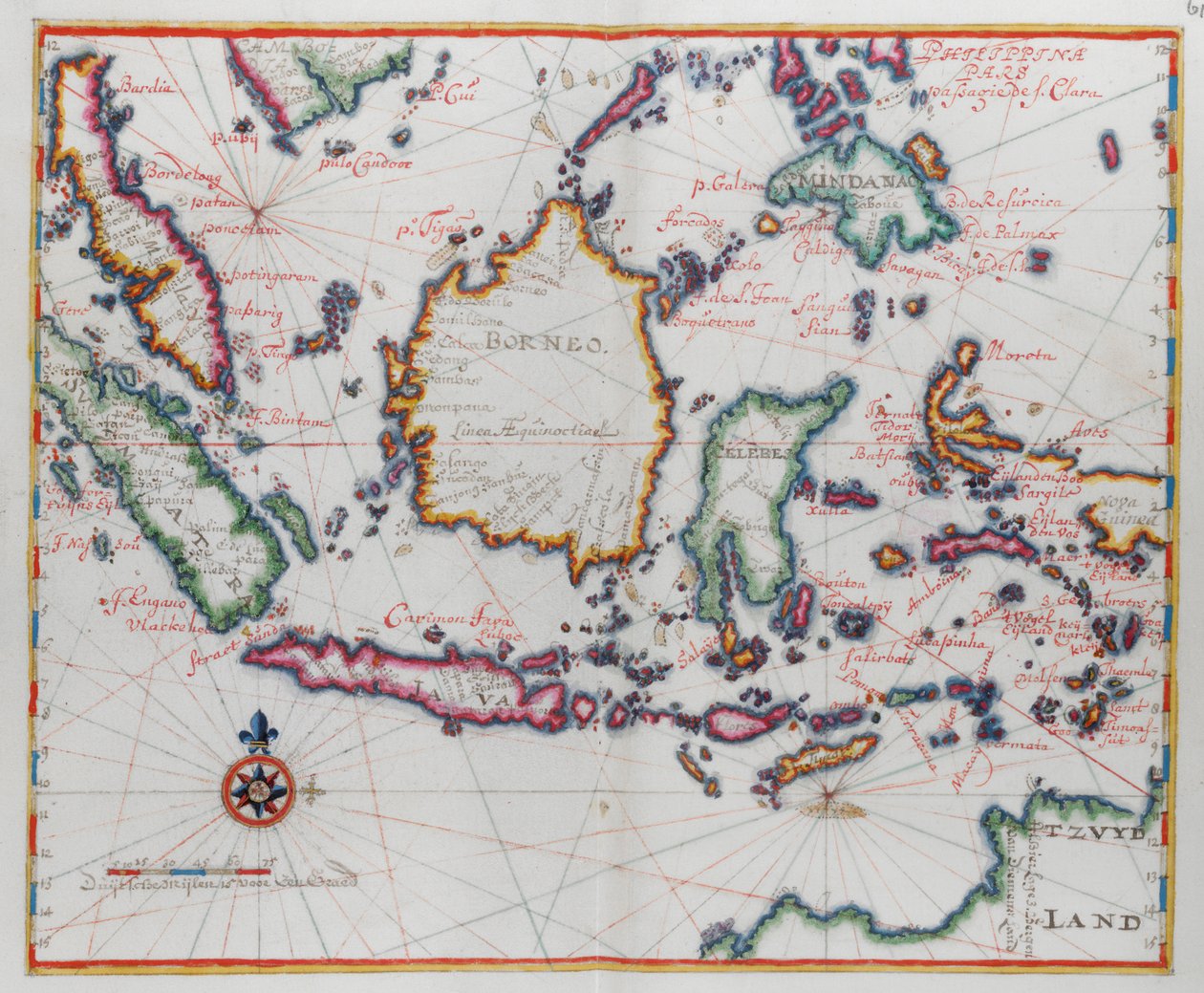 Karte, die Borneo, Clebes (Sulawesi), Java und andere indonesische Inseln zeigt. von Dutch School