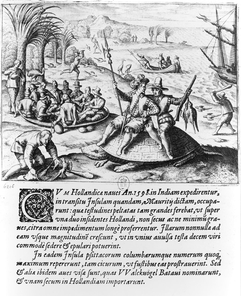 Die Niederländer auf Mauritius im Jahr 1598, graviert von de Bry von Dutch School