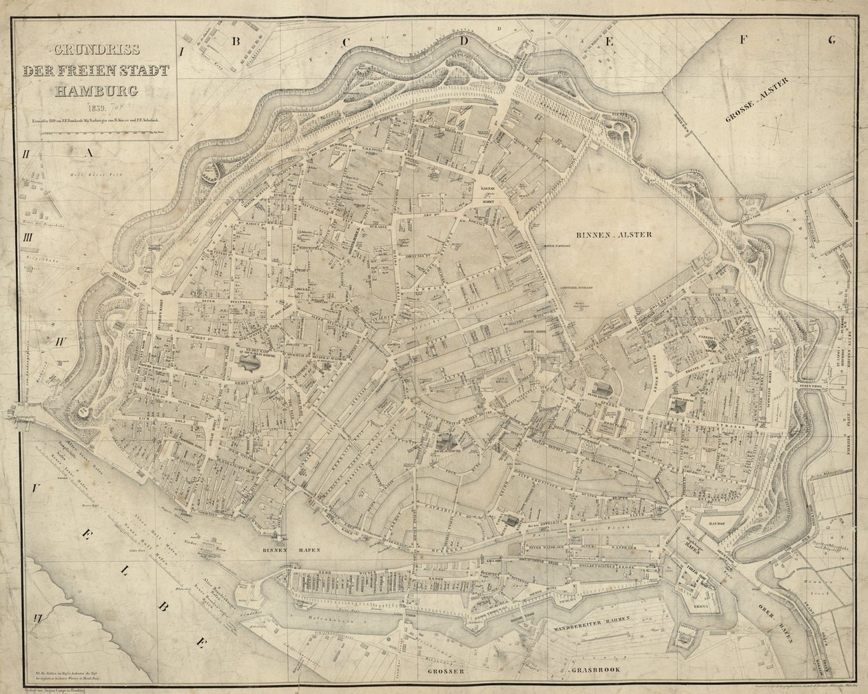Karte von Hamburg (1839) von E.F. m.fl. Bernhardt