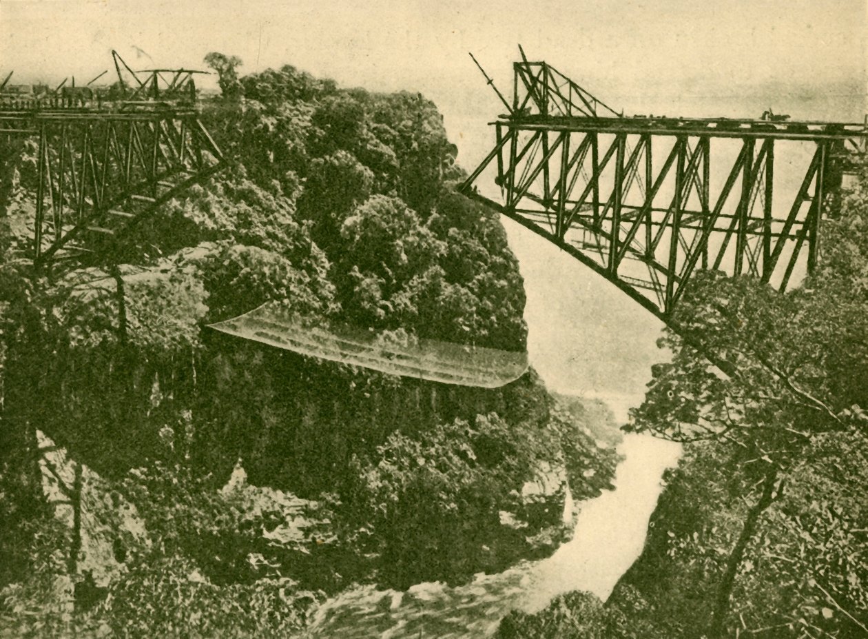 Bau der Zambesi-Eisenbahnbrücke, um 1930 von ENA