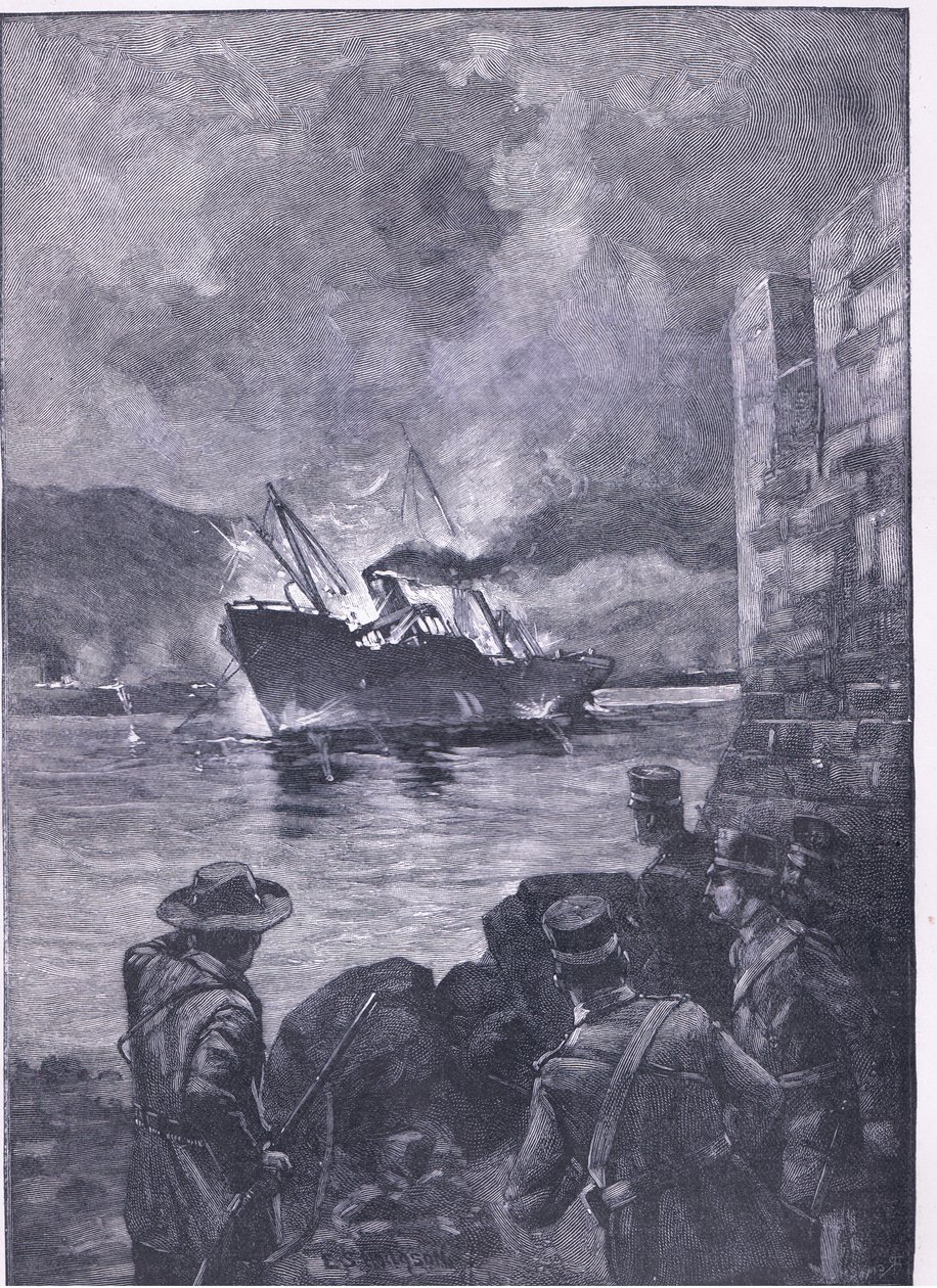 Der Spanisch-Amerikanische Krieg: Das Sinken der Merrimac, Illustration aus Cassells Geschichte Englands, 1900er Jahre von E.S. Hodgson