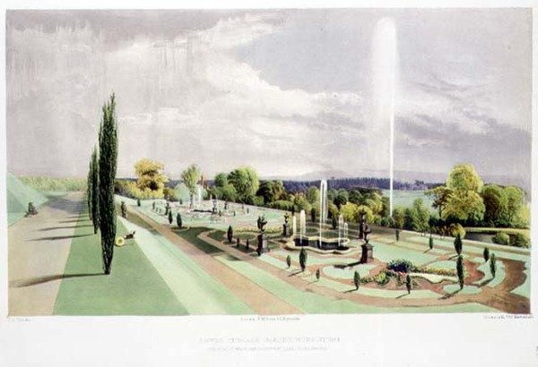 Unterer Terrassengarten, Worsley Hall, veröffentlicht von Thomas McLean von E. Adveno Brooke