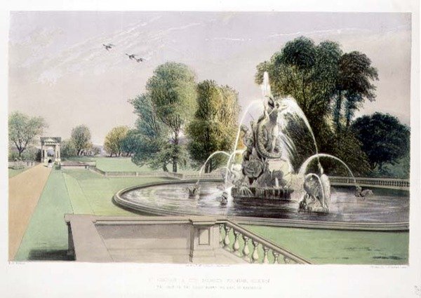 St. Georg und der Drachenbrunnen, Holkham, veröffentlicht von Thomas McLean von E. Adveno Brooke