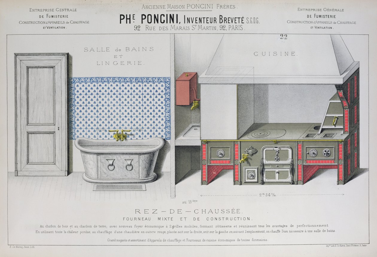 Küchen- und Badezimmerdesigns, Illustration aus dem 