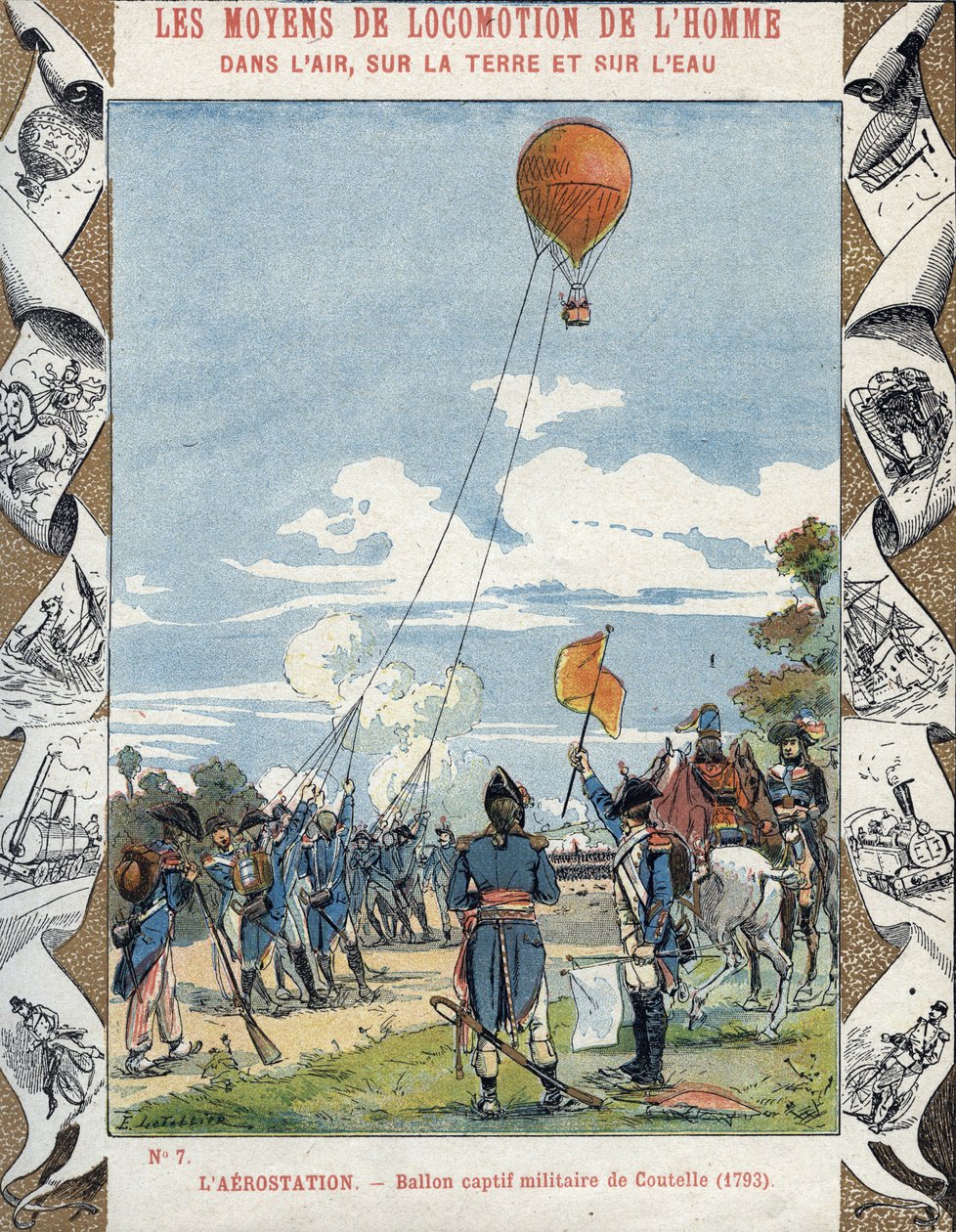 Ballon gebaut vom französischen Ingenieur Jean-Marie-Joseph Coutelle (1748-1835) für die französischen Revolutionsarmeen zur Spionage ihrer Feinde von E. Letellier
