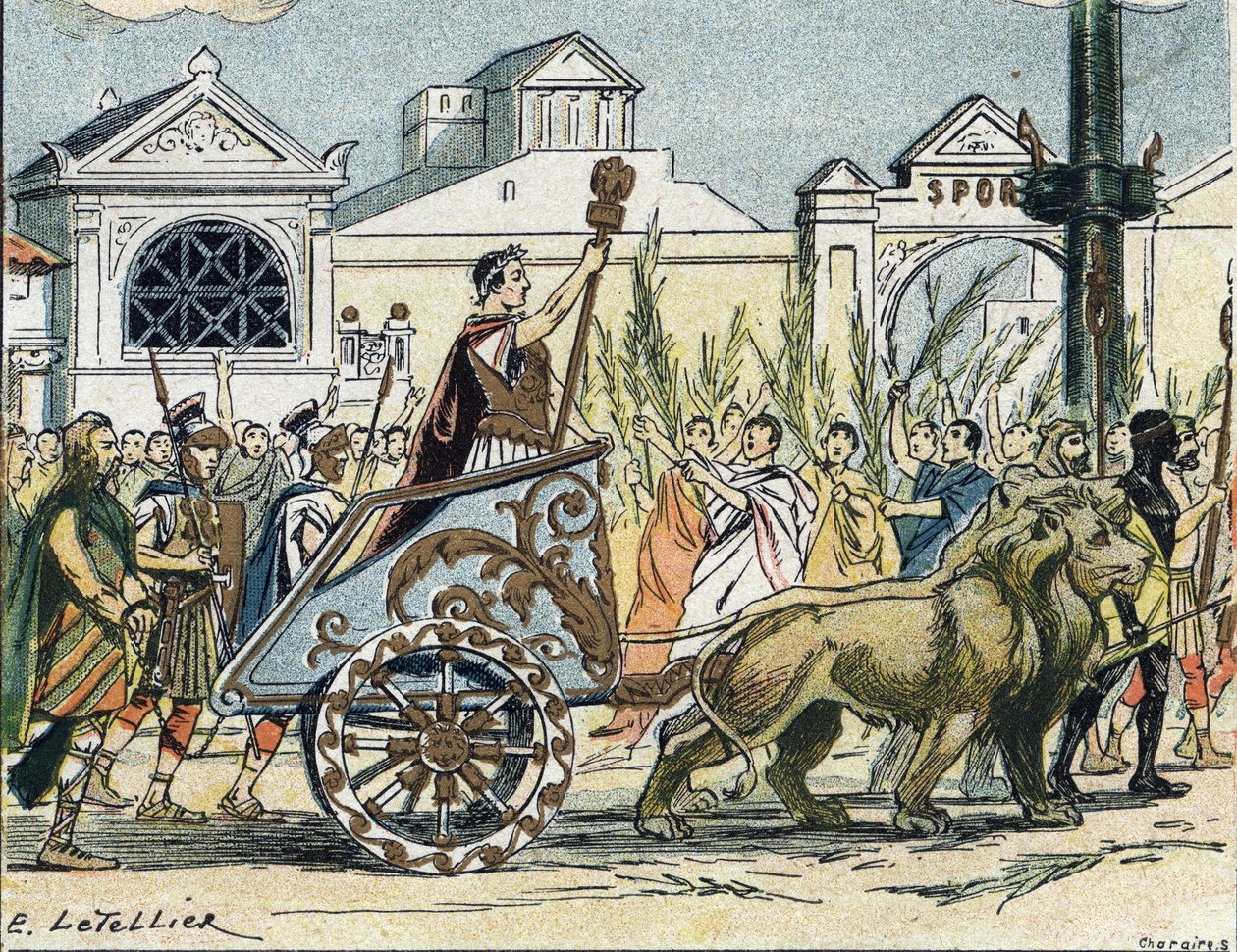 Der Triumphzug von Julius Caesar (Giulio Cesare oder Caius Julius Caesar), Politiker und römischer Schriftsteller von E. Letellier