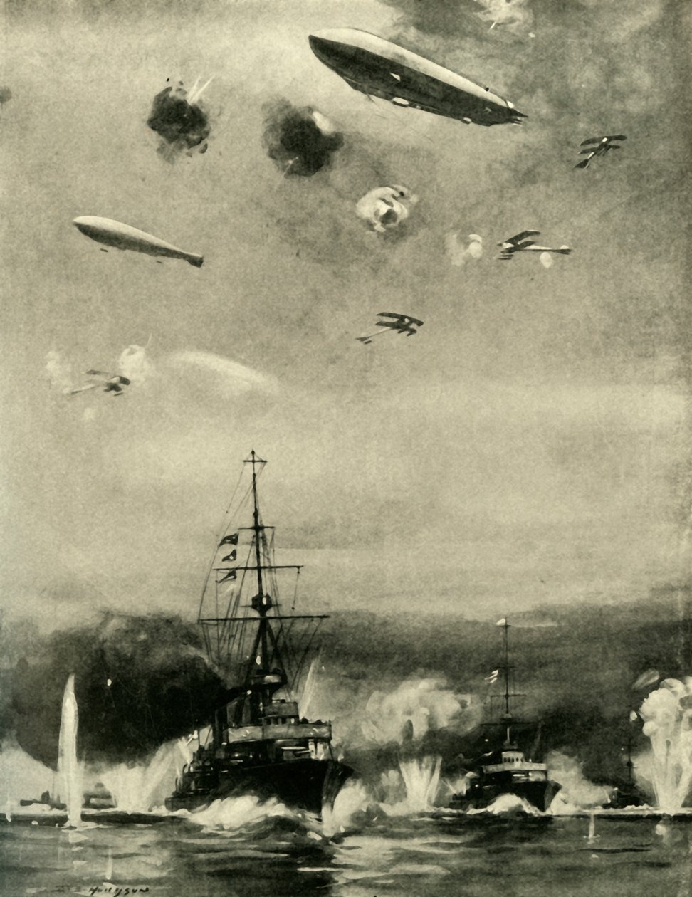 Der britische Luftangriff auf Cuxhaven, Weihnachtstag, 1914 von E. S. Hodgson