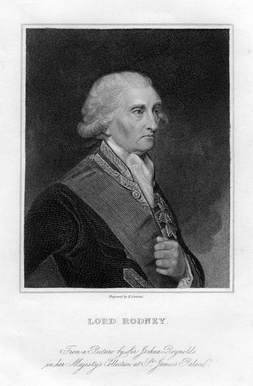 Admiral George Brydges Rodney 1719-1792, 1. Baron Rodney, 19. Jahrhundert von E. Scriven