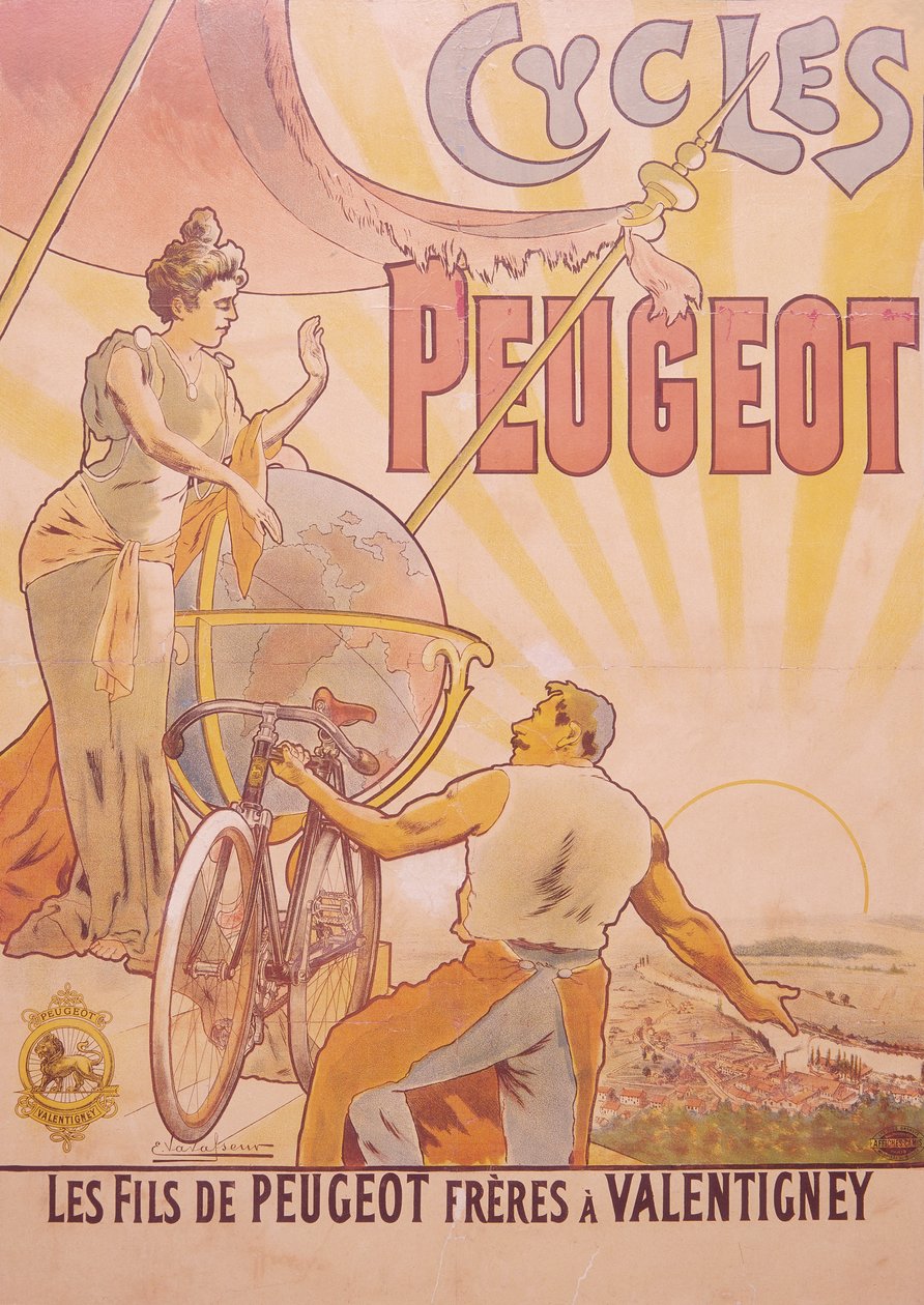 Plakat für Peugeot-Fahrräder von E Vavasseur