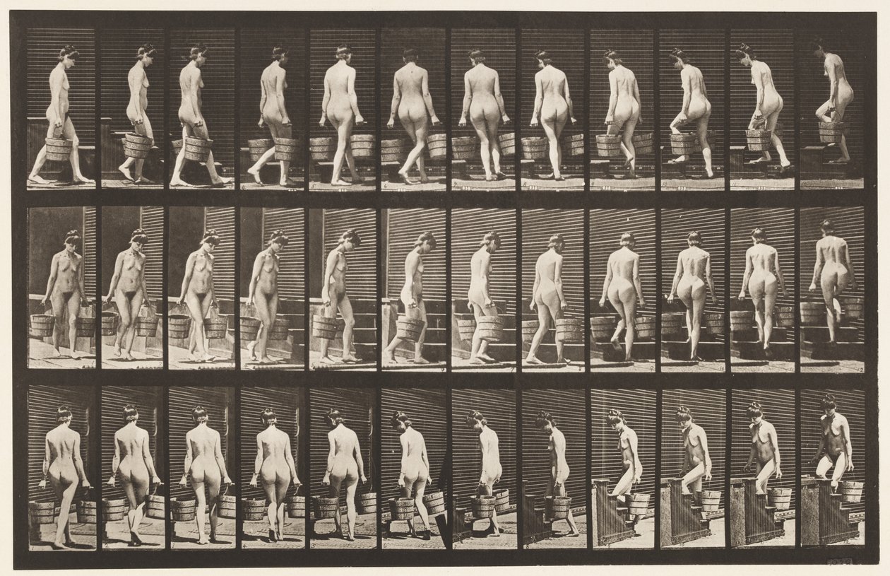 Drehen und Treppensteigen, Eimer Wasser in jeder Hand von Eadweard Muybridge