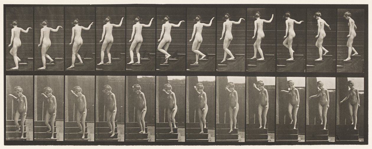 Tafel 132. Treppenabstieg, Umschauen und Winken von Eadweard Muybridge