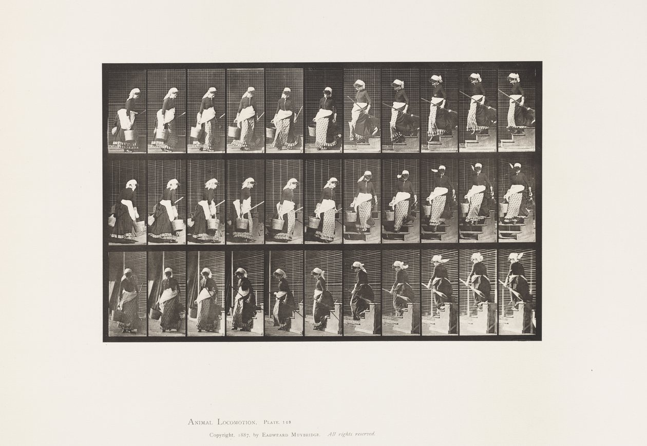 Tafel 148. Treppen hinuntersteigen, Eimer Wasser tragen von Eadweard Muybridge