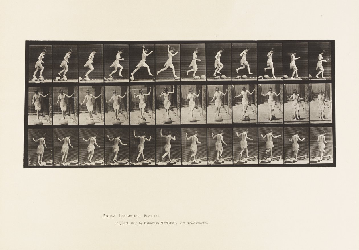 Von Stein zu Stein über einen Bach von Eadweard Muybridge