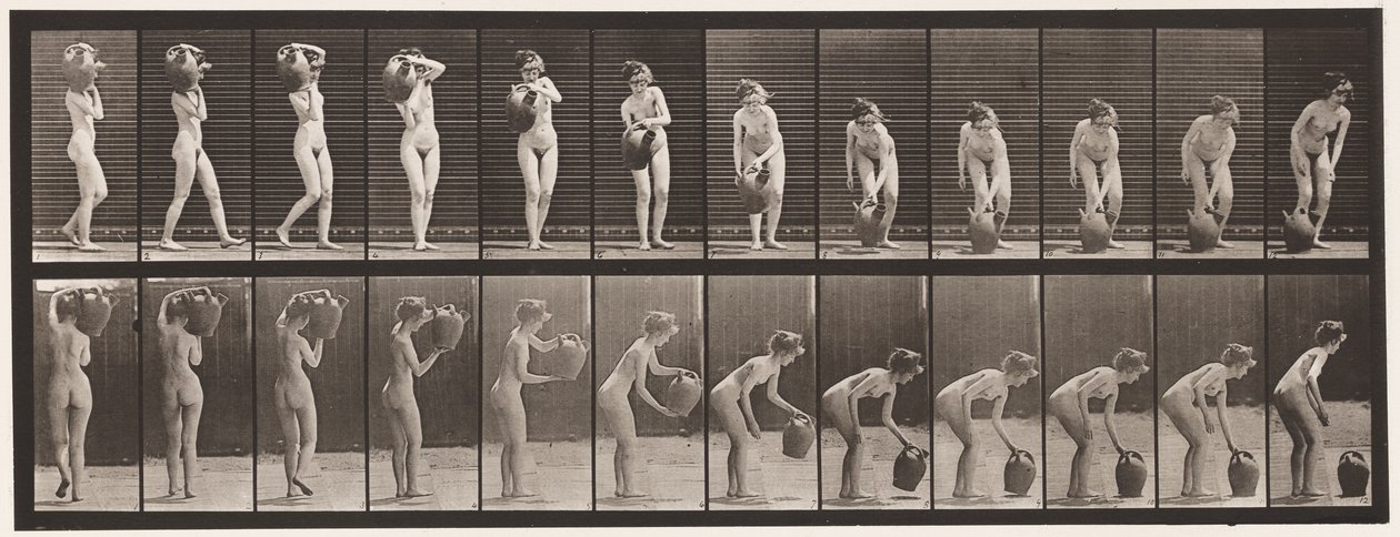 Drehen und Wasserkrug von der Schulter auf den Boden stellen von Eadweard Muybridge