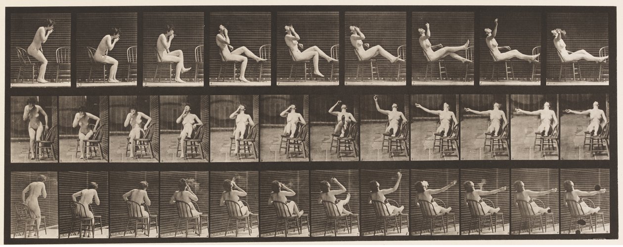 Tafel 247. Sich hinsetzen, Füße auf den Stuhl stellen von Eadweard Muybridge