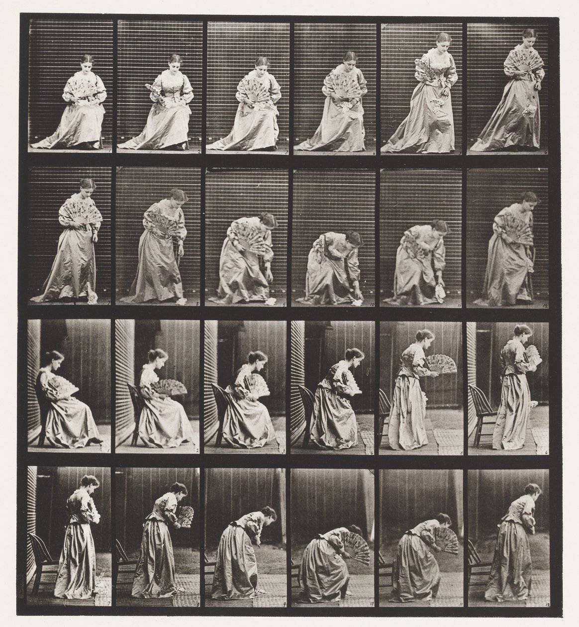 Tafel 250. Aufstehen vom Stuhl, Bücken und Aufheben eines Taschentuchs von Eadweard Muybridge