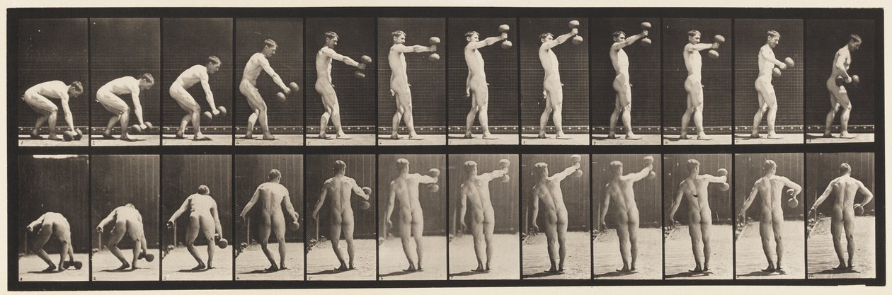 Tafel 326. 50-Pfund-Hantel in Armlänge heben von Eadweard Muybridge
