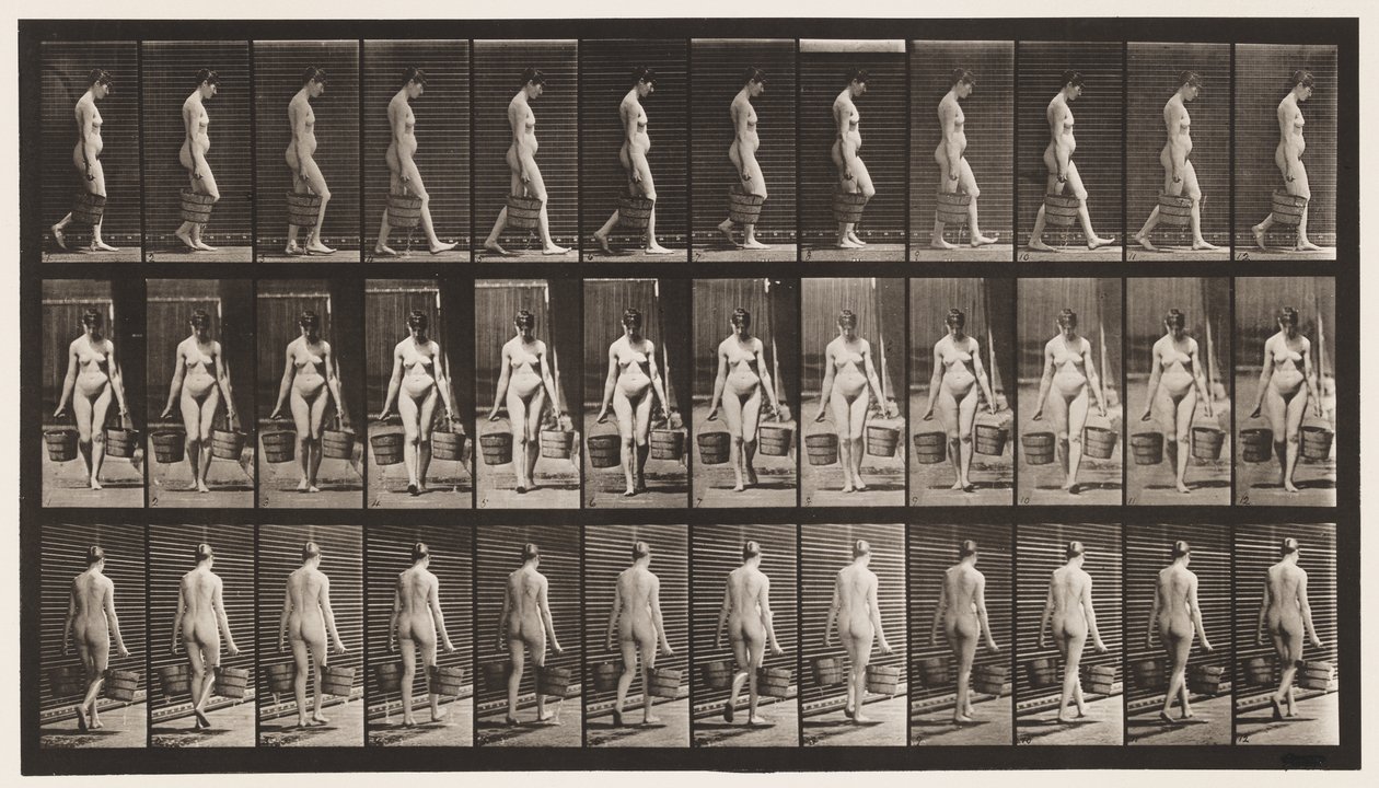 Tafel 32. Gehen, Eimer Wasser in jeder Hand tragend von Eadweard Muybridge