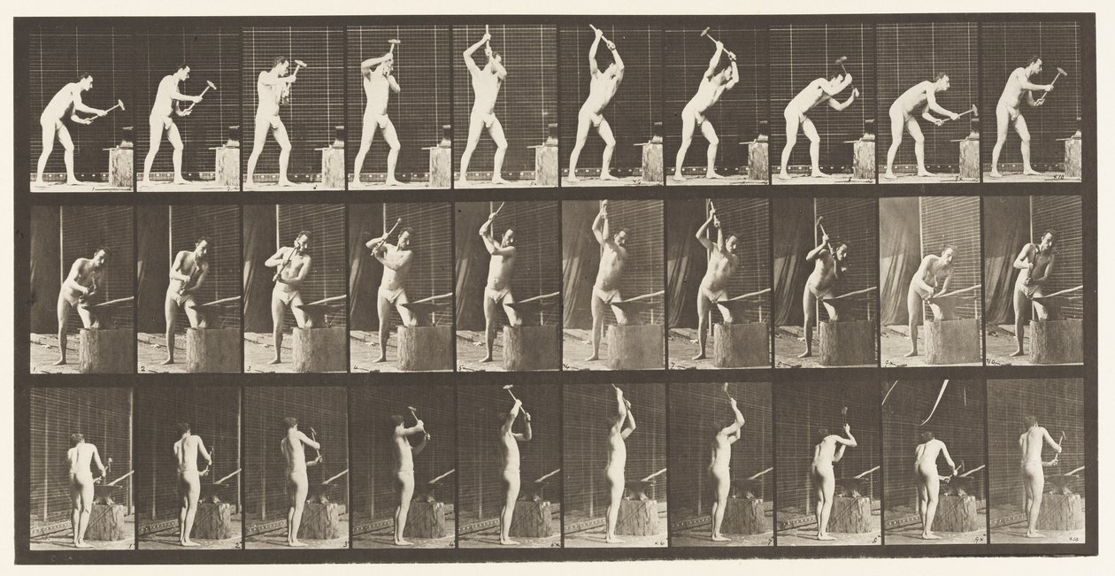Tafel 378. Schmied, Hämmern auf dem Amboss, zwei Hände von Eadweard Muybridge