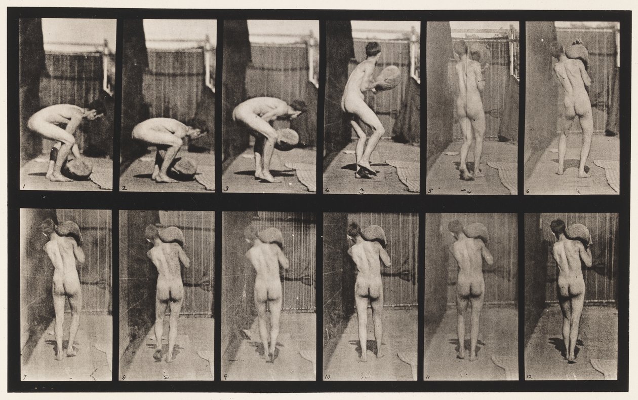 Tafel 397. Einen 75-Pfund-Stein auf die Schulter heben, 1872-1885 von Eadweard Muybridge