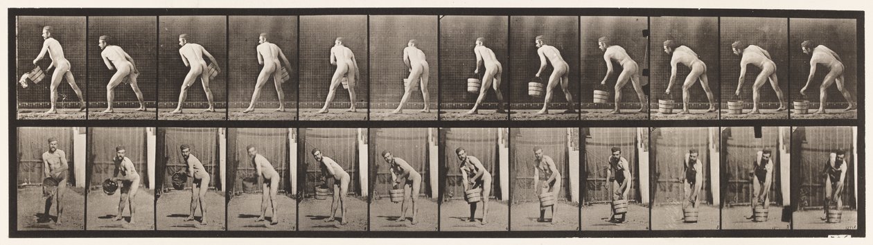 Tafel 398. Einen Eimer Wasser heben und leeren von Eadweard Muybridge