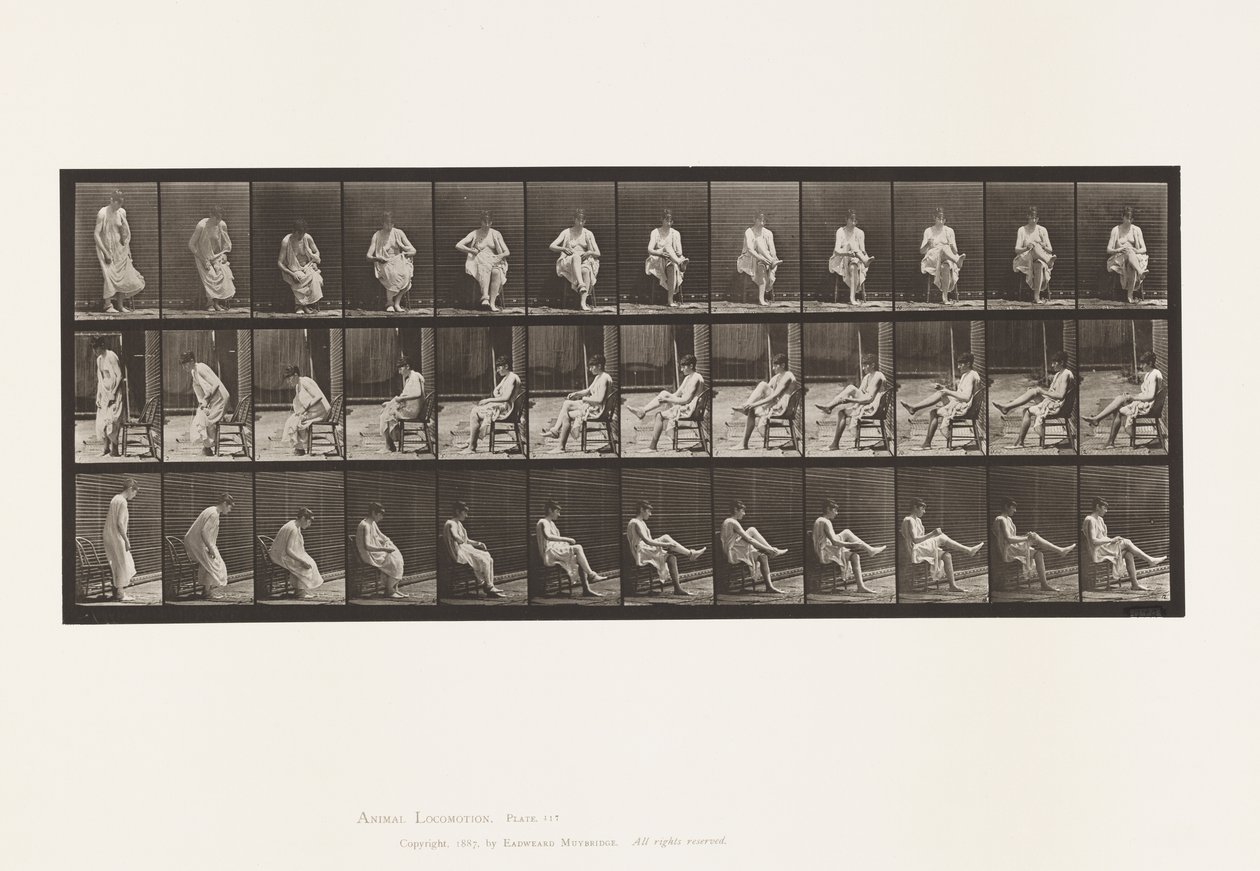 Tafel 417. Toilette; Sitzen und Strümpfe anziehen von Eadweard Muybridge