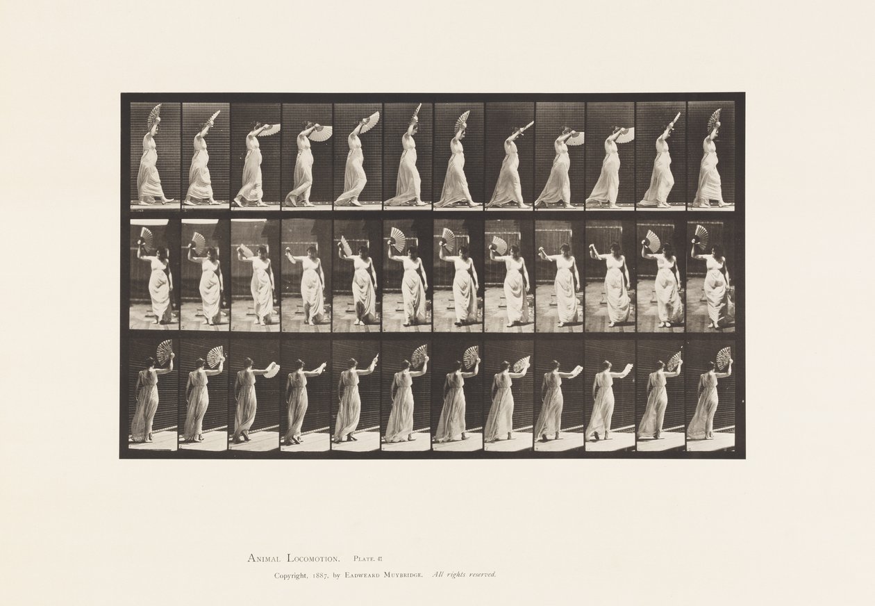 Gehen, einen Fächer schwenken von Eadweard Muybridge