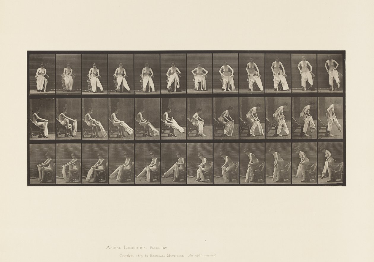 Toilette; vom Stuhl aufstehen und Kleidung anziehen von Eadweard Muybridge