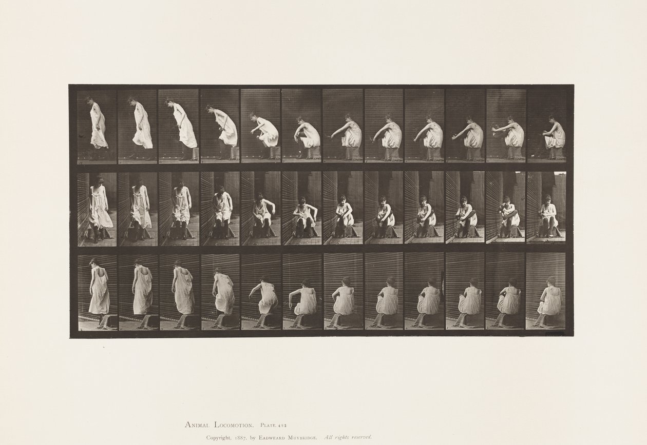 Tafel 423. Toilette; Stiefel anziehen und vom Stuhl aufstehen von Eadweard Muybridge