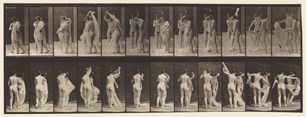 Tafel 428. Toilette; Zwei Modelle, 1 entkleidet sich, 1872-1885 von Eadweard Muybridge