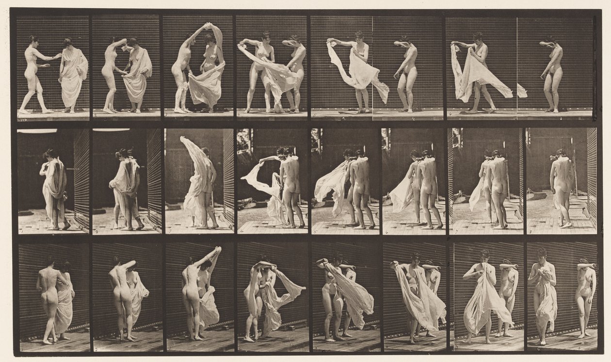 Tafel 429. Toilette; Zwei Modelle, 1 entkleidet sich, 1872-1885 von Eadweard Muybridge