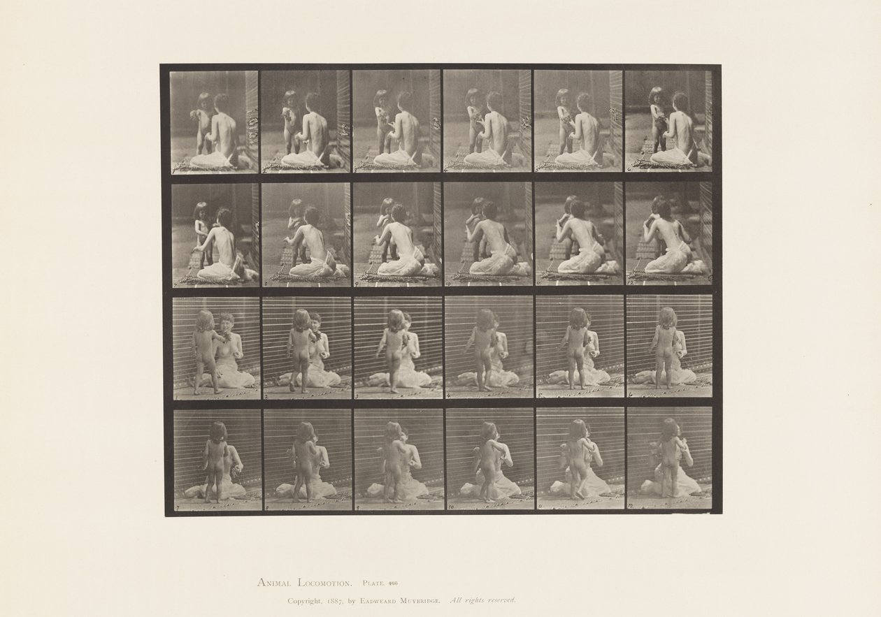 Zwei Modelle, Kind bringt Blumenstrauß von Eadweard Muybridge