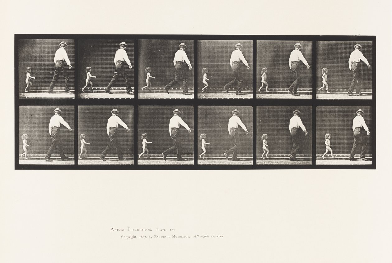Tafel 470. Kind 20N, läuft einem Mann nach von Eadweard Muybridge