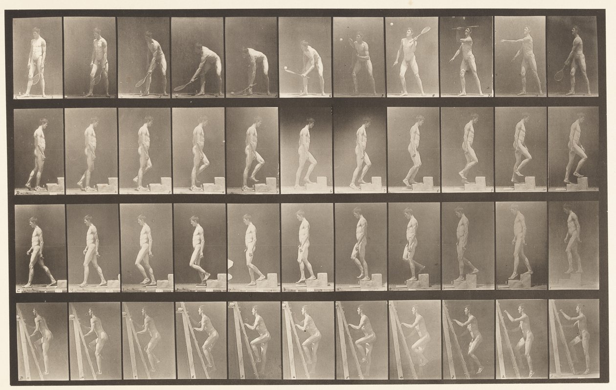 Tafel 486. A, Rasentennis; B, Eine Stufe hinaufsteigen, 1872-1885 von Eadweard Muybridge