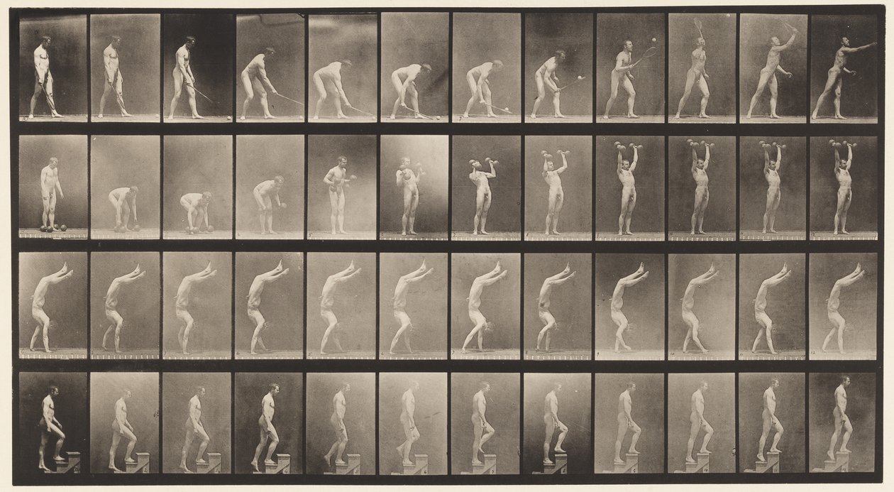 Rasen-Tennis; Hanteln; auf Händen gehen von Eadweard Muybridge