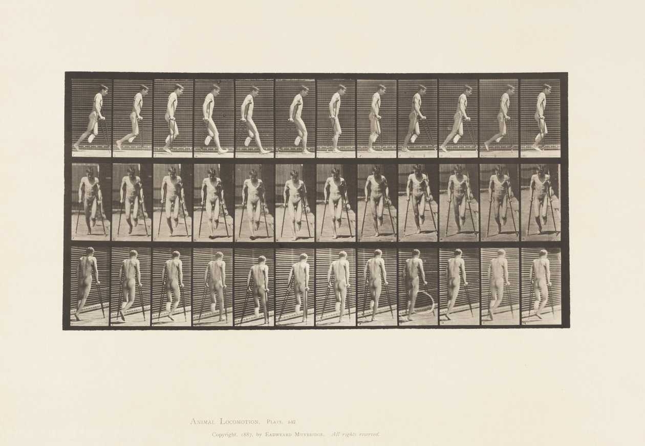Tafel 537. Einfache Amputation des Beins; Hüpfen mit Krücken von Eadweard Muybridge