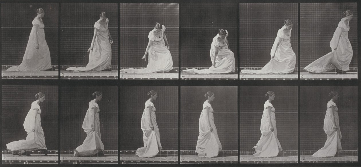 Tafel Nummer 207. Sich bücken und die Schleppe anheben von Eadweard Muybridge