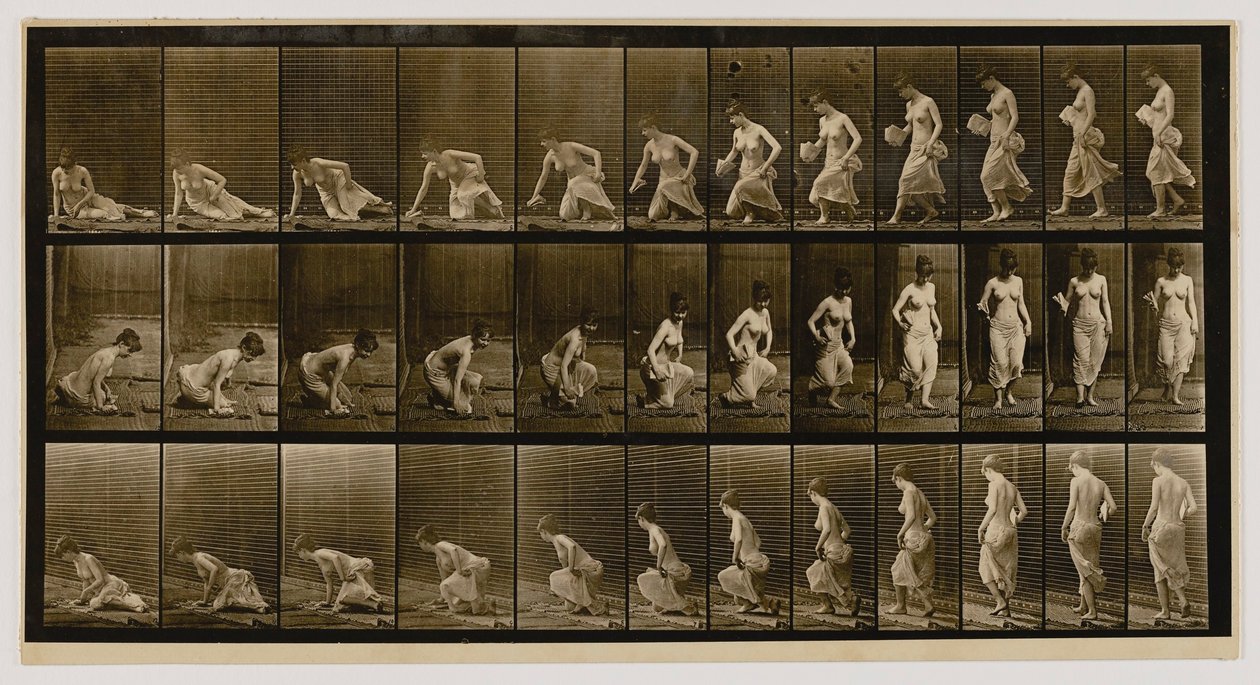 Sitzende Frau auf dem Boden, aus dem Buch Animal Locomotion von Eadweard Muybridge