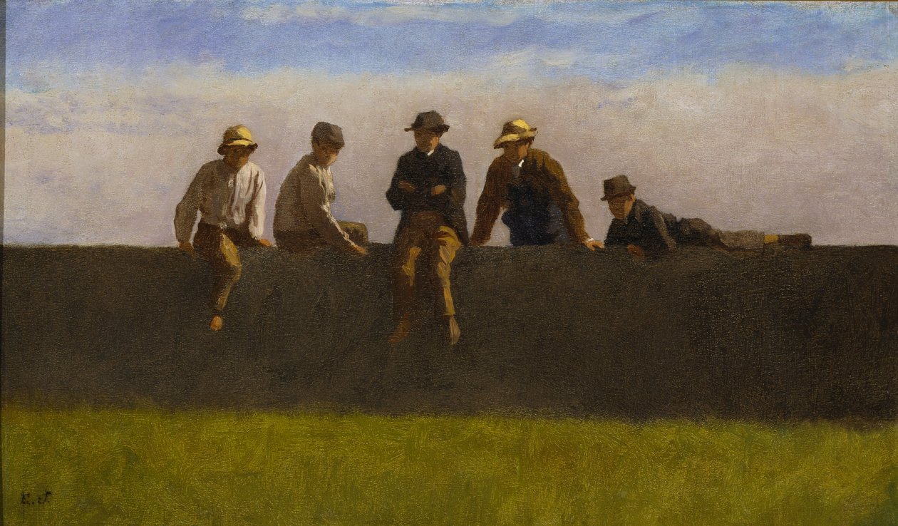 Fünf Jungen auf einer Mauer, ca. 1875-1880 von Eastman Johnson