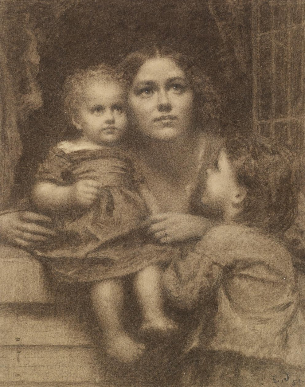 Frau mit zwei Kindern am Fenster von Eastman Johnson