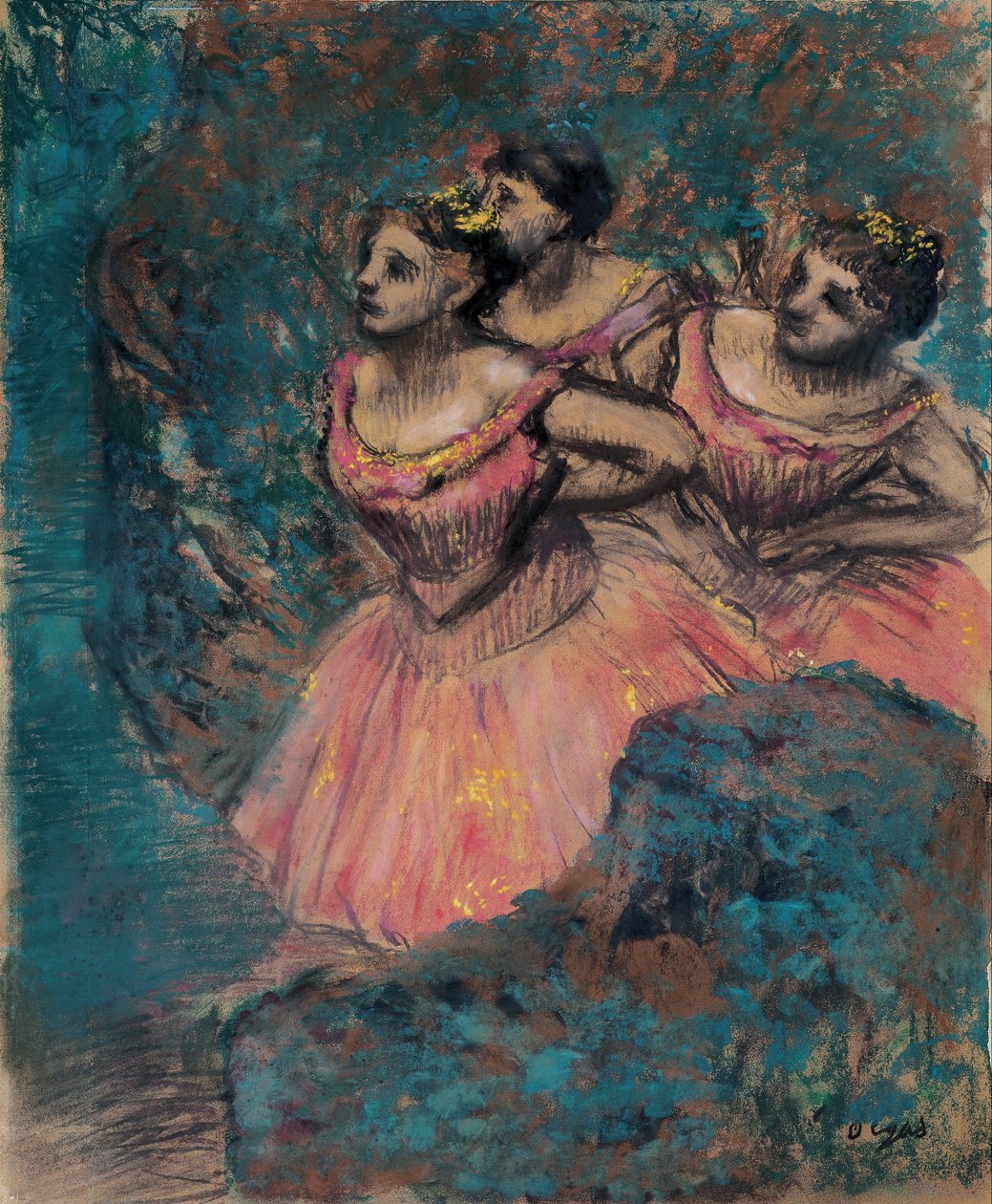 Drei Tänzerinnen im roten Kostüm von Edgar Degas