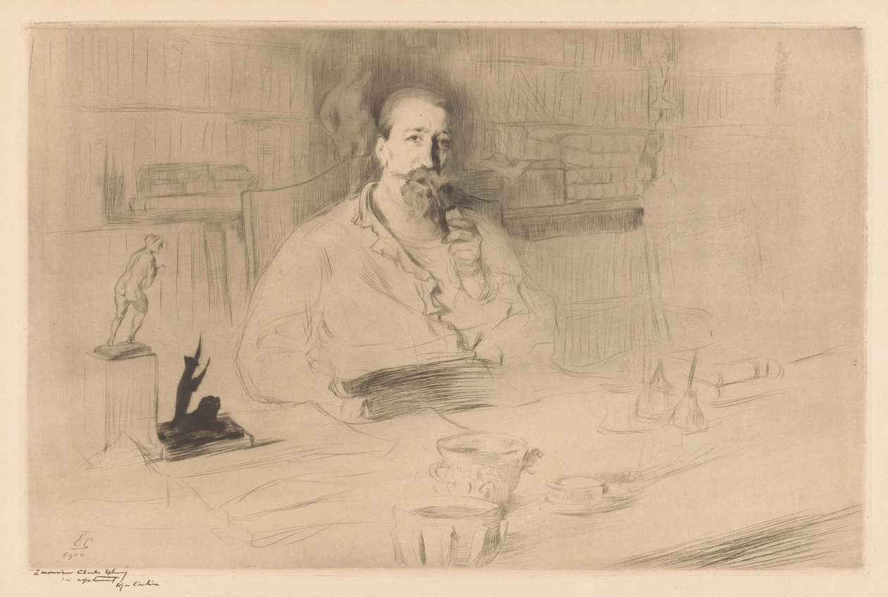 Porträt von Anatole France an seinem Schreibtisch von Edgar Chahine (signed by artist)